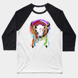 Bison Skull n' Elemental Feathers- Repaint Baseball T-Shirt